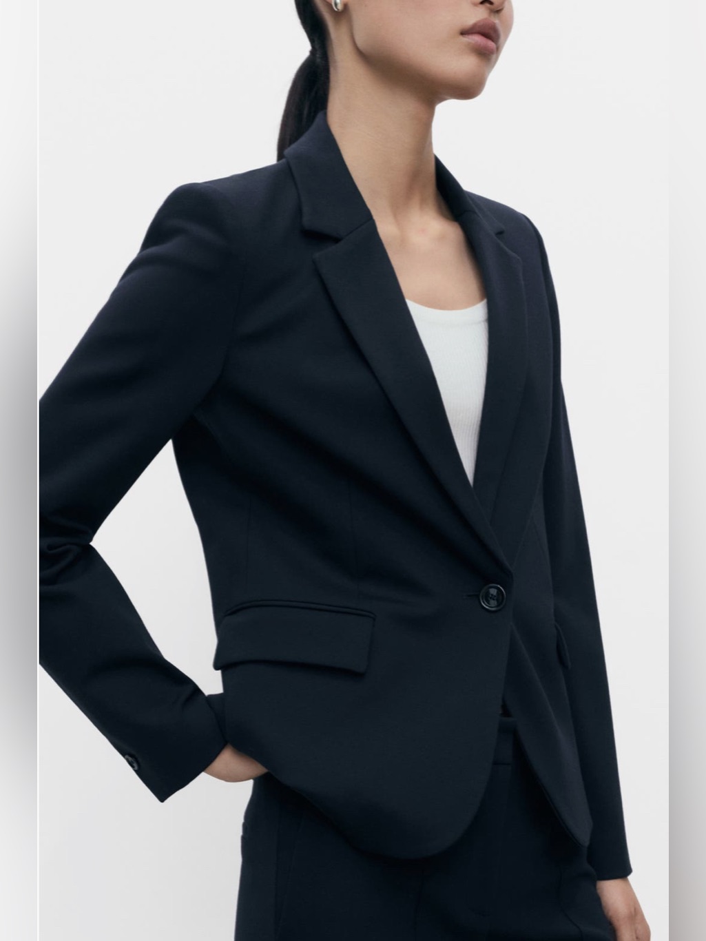 Mango Navy Single-Button Tailored Blazer-4